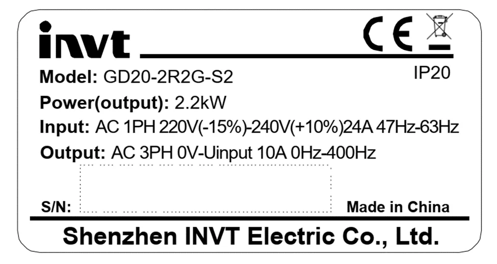نمونه کدخوانی اینورتر اینوت GD20 و نحوه تحلیل بخشهای سری و توان در کد GD20-0R7G-4